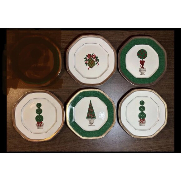 Mikasa 9" Plates Holly Ornament Topiary Trees Set of 5 Variety Christmas Holiday - Picture 12 of 12